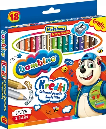 Spalvoti pieštukai Bambino su drožtuku, 18 vnt