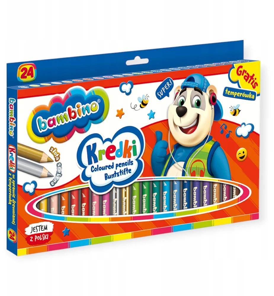 Lean School BAMBINO Pieštukai mediniame rėmelyje 24 spalvos + galąstuvas