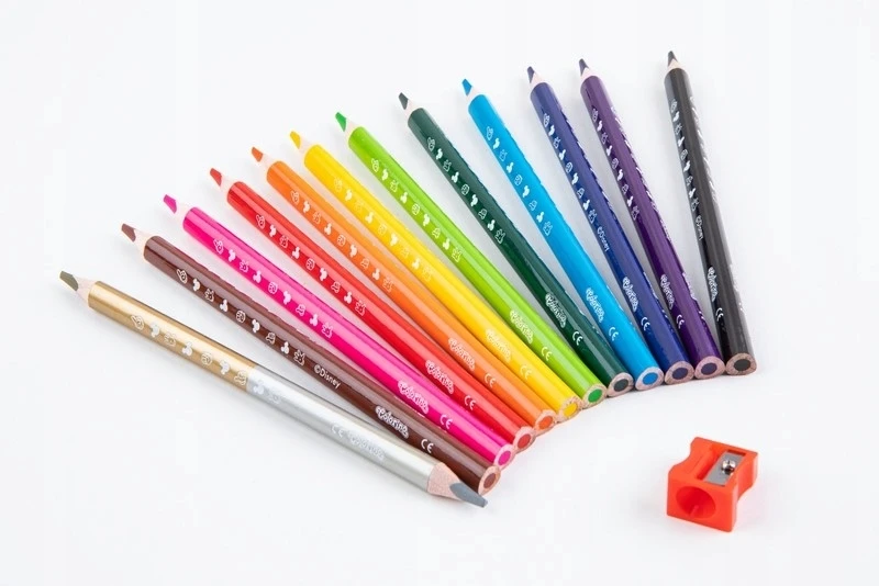 Spalvoti pieštukai COLORINO Disney "Peliukas Mikis" JUMBO, tribriauniai, su drožtuku, 12 spalvų