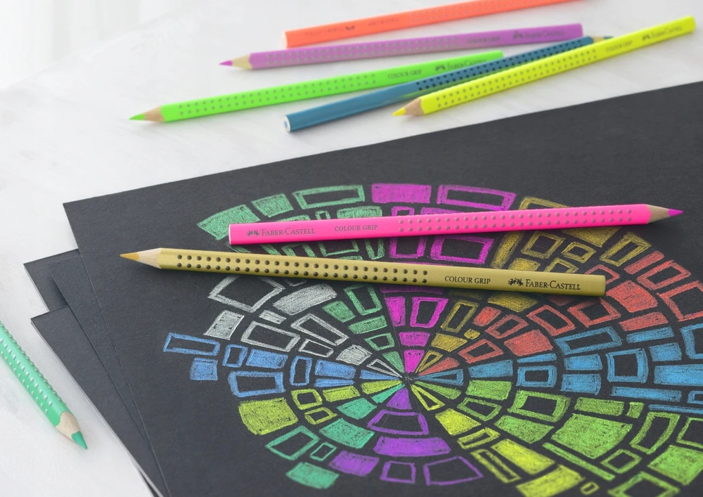 Spalvoti pieštukai Faber-Castell Grip, 12 neoninių spalvų