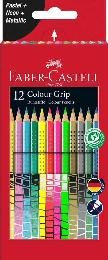 Spalvoti pieštukai Faber-Castell Grip, 12 neoninių spalvų