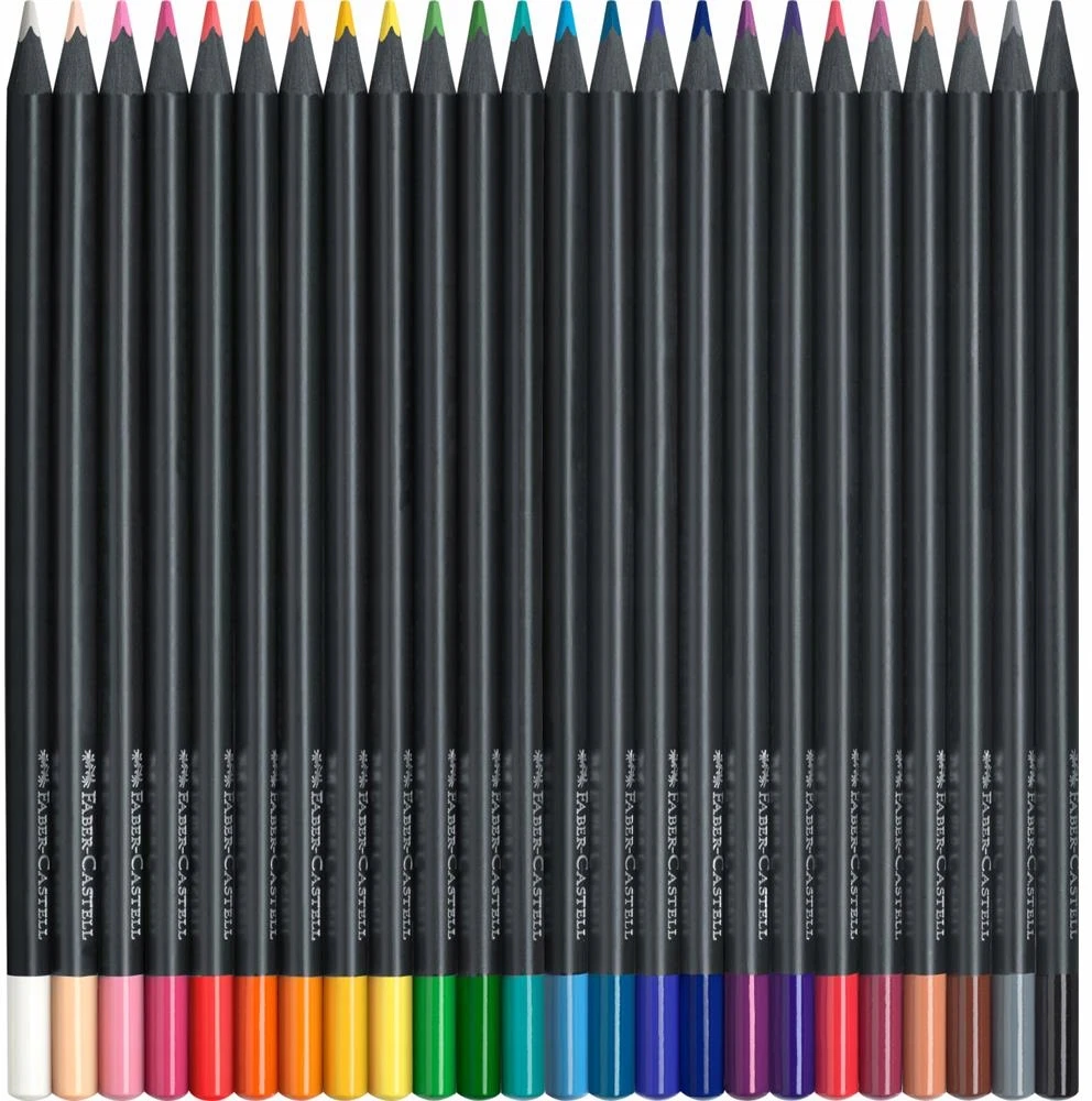 Spalvoti pieštukai Faber-Castell Juodas Edition, 24 ryškių spalvų, metalinėje dėžutėje