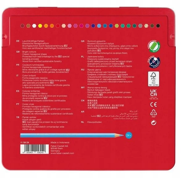 Spalvoti pieštukai Faber-Castell Knights, 24 spalvų, metalinėje dėžutėje