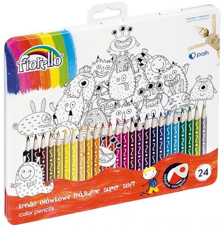 Spalvoti pieštukai FIORELLO Super Soft, metalinėje dėžutėje, 24 spalvų