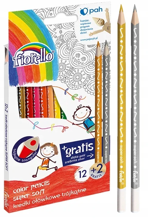 Spalvoti tribriauniai pieštukai SUPER SOFT, Fiorello, 12+2 sp.