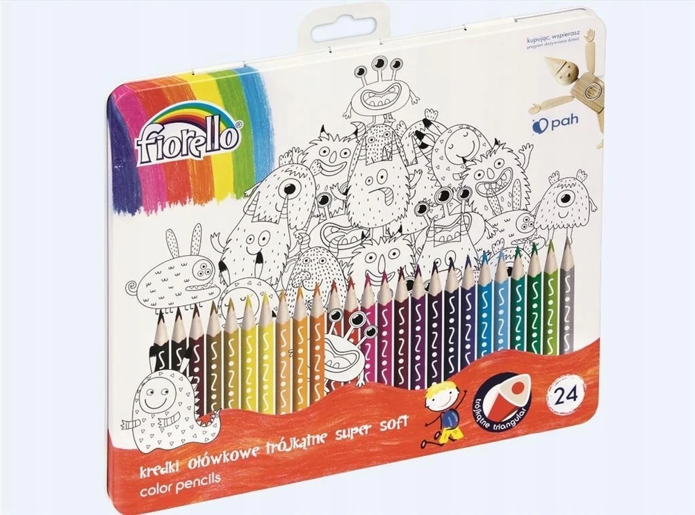 Spalvoti pieštukai FIORELLO Super Soft, metalinėje dėžutėje, 24 spalvų