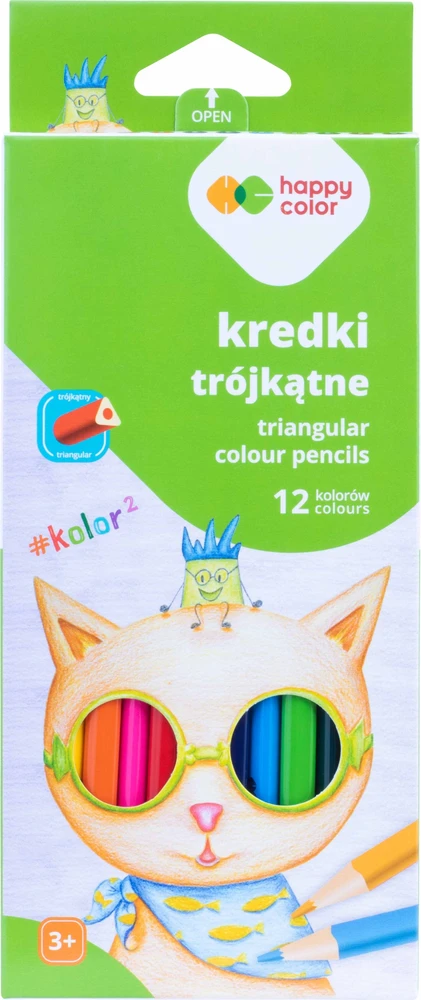 Spalvoti pieštukai Happy Color, 12 vnt., trikampiai, dėklas