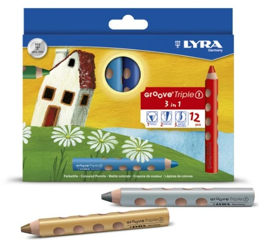 Spalvoti pieštukai - LYRA - Groove Triple 1 - 12 vienetų rinkinys - ekstra storio š leadas 10 mm - 3 viename