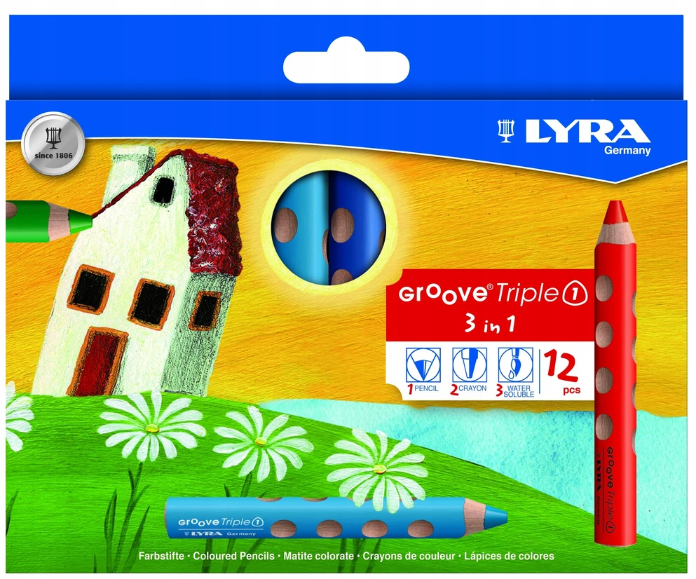 Spalvoti pieštukai - LYRA - Groove Triple 1 - 12 vienetų rinkinys - ekstra storio š leadas 10 mm - 3 viename