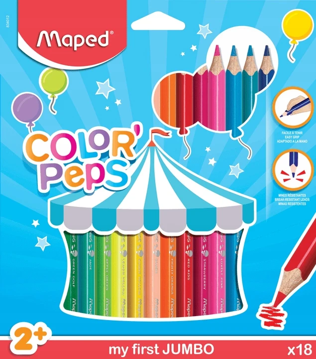 Spalvoti pieštukai Maped Colorpeps Jumbo, 18 spalv.