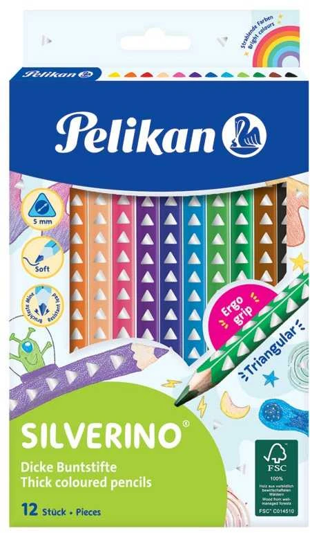 Pelikan Pieštukai spalvoti stori trikampiai 12sp SILVERINO