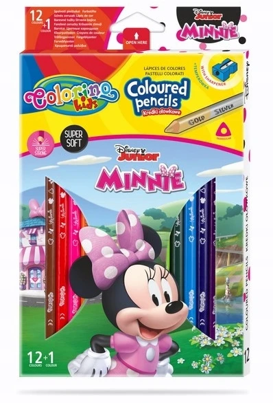 Colorino Spalvoti pieštukai Disney Junior Minnie, trikampiai, 12 +1 spalvos, su drožtuku