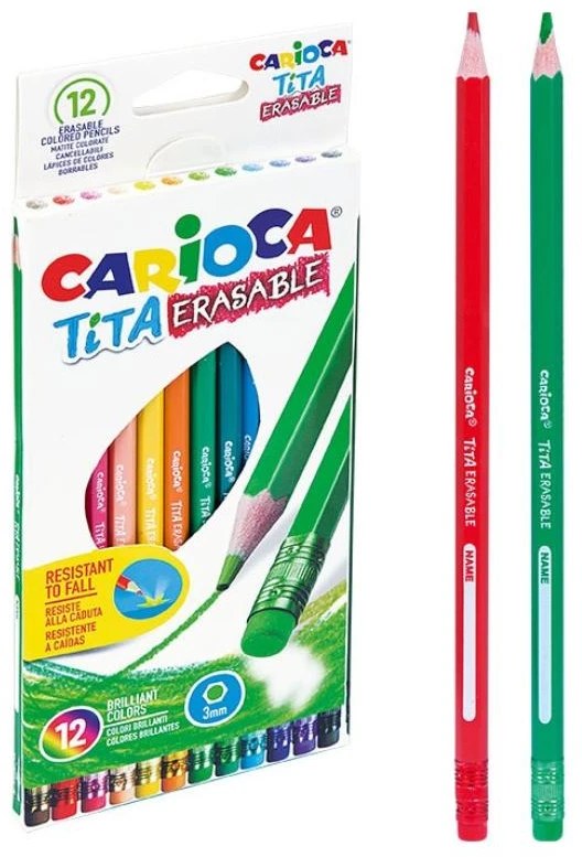 Spalvoti pieštukai CARIOCA TITA, ištrinami su trintuku, 12 spalvų