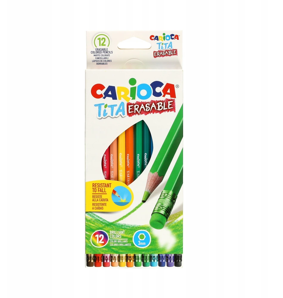 Spalvoti pieštukai CARIOCA TITA, ištrinami su trintuku, 12 spalvų