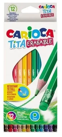 Spalvoti pieštukai CARIOCA TITA, ištrinami su trintuku, 12 spalvų