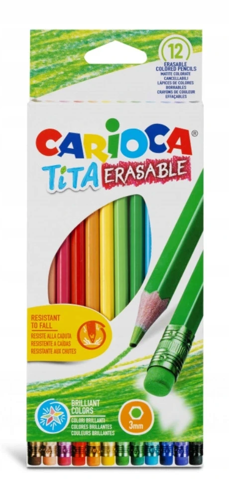 Spalvoti pieštukai CARIOCA TITA, ištrinami su trintuku, 12 spalvų