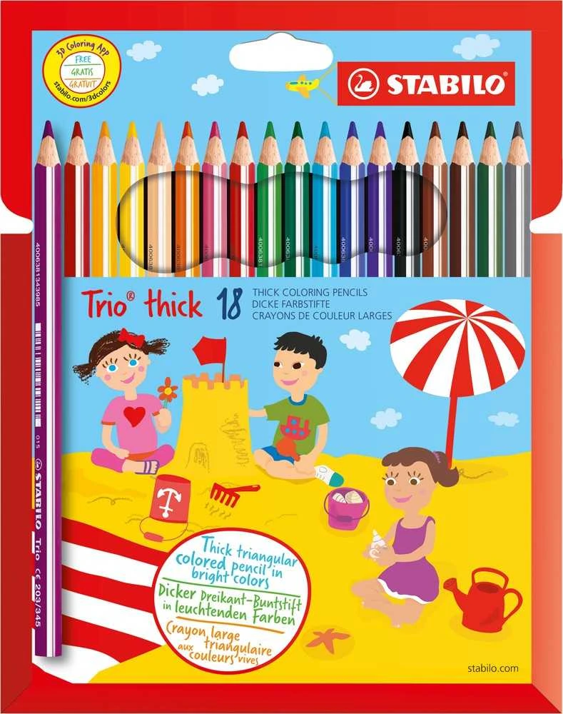 Stabilo Spalvoti pieštukai Trio thick, 18 spalvų