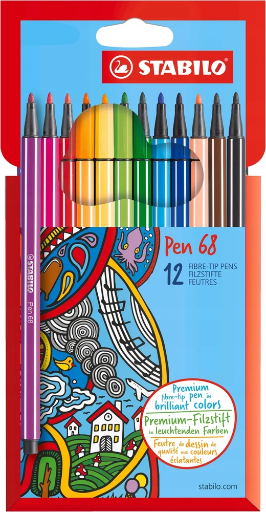 Spalvoti rašikliai Stabilo Pen 68, 12 spalvų