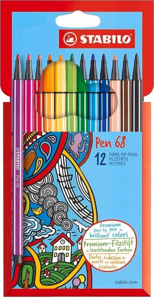 Spalvoti rašikliai Stabilo Pen 68, 12 spalvų