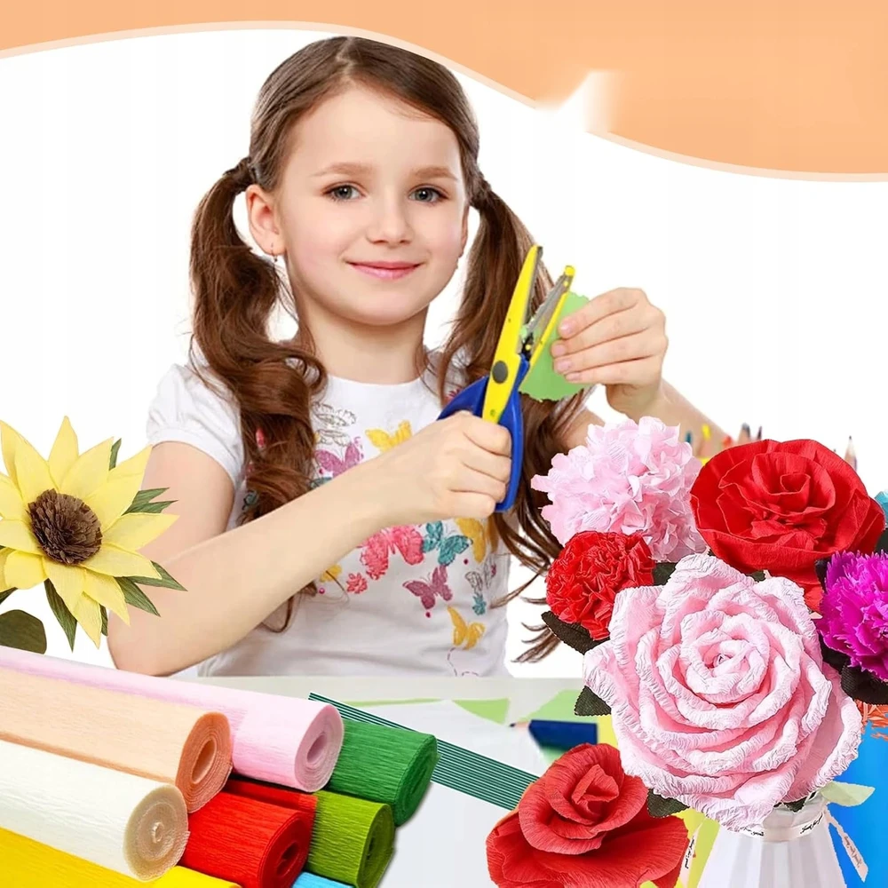 SPALVŲ RINKINYS IŠ 10 25X250CM JUOSTŲ POPIERINIŲ GĖLŲ DIY DARBAS