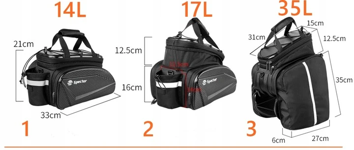 Specter Dviračio bagažinė 3in1 14L 17L 35L atspari vandeniui