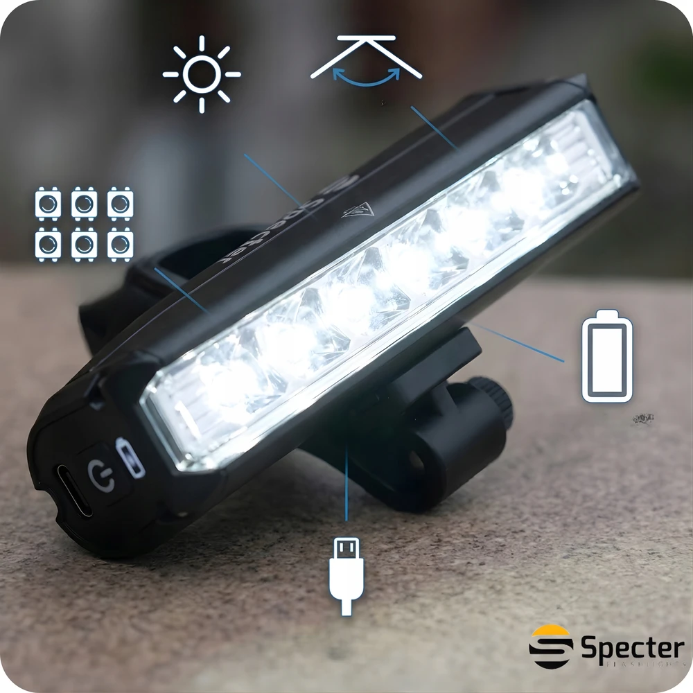 Specter DVIRAČIO PRIEKINIS LEMPAS LED Galingas USB C 1400LM IPX6 Spectre Paprastas montavimas