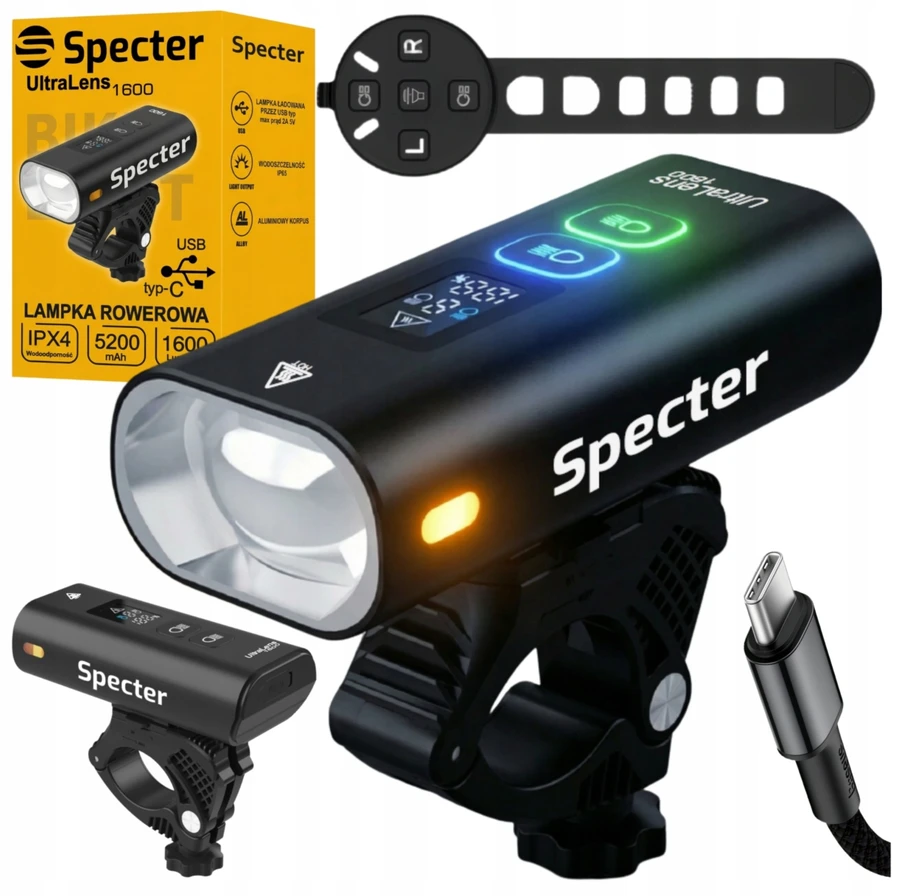 SPECTER LED PRIEKINIS DVIRAČIO LEMPAS 1600lm 5200mAh su powerbank funkcija