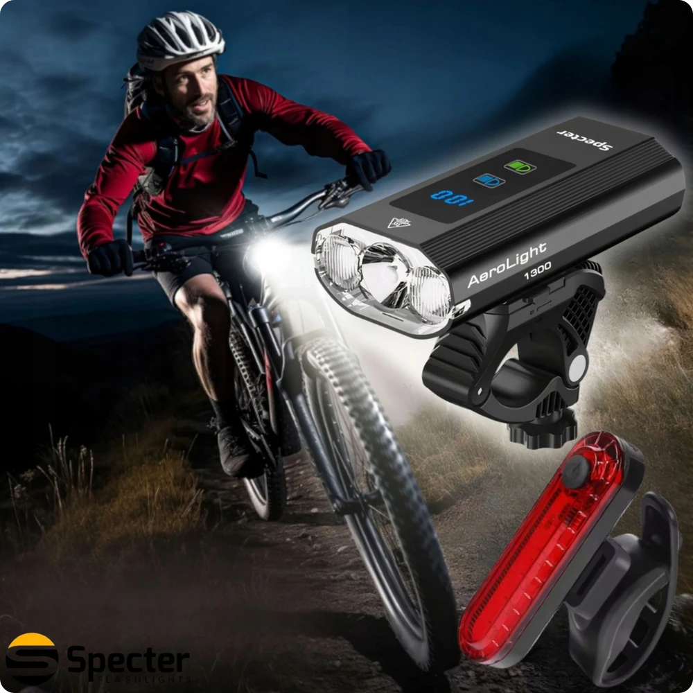 Specter PRIEKINIS GALINIS DVIRAČIO LEMPAS LED USB C 1300lm dviračio žibintų rinkinys