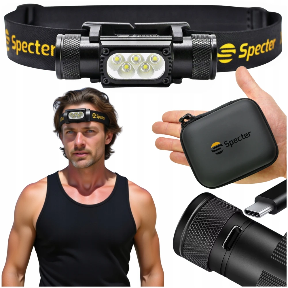 Specter Spectre 5LED priekinis žibintas, USB įkraunamas, vandeniui atsparus 2000lmetui