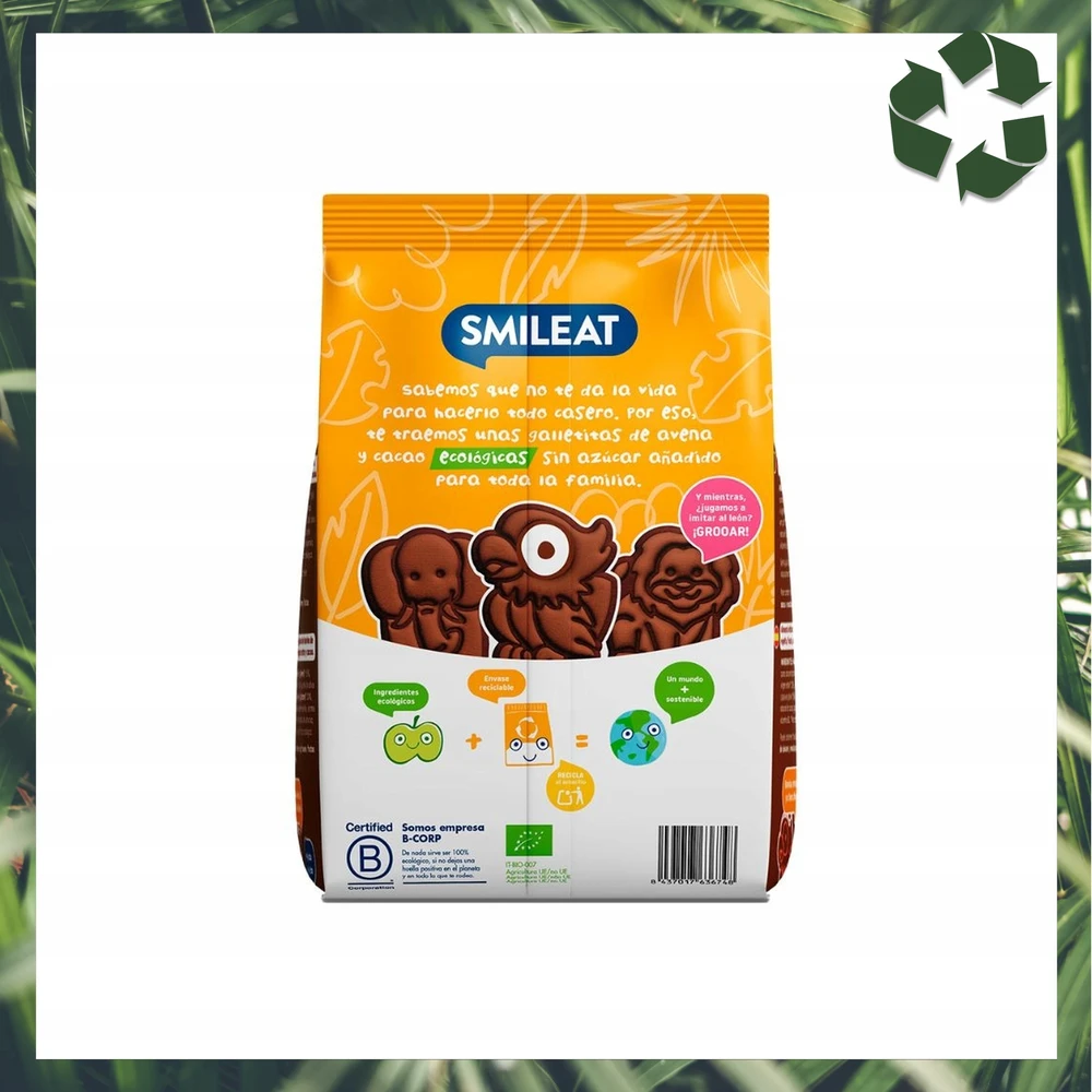 Speltos sausainiai be cukraus kakavos obuoliai 10 mėnesių 220g Smileat BIO Mini