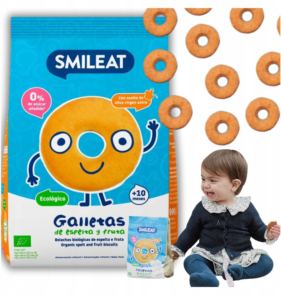Speltų ir obuolių sausainiai Smileat ekologiškas sveikas užkandis vaikams 220g