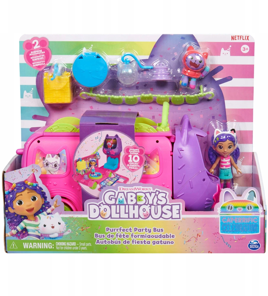 Gabby's Dollhouse Spin Master CAT HOUSE GABI PARTY BUS PARTY BUS DOLL FIGURE DJ CATNIP AKC.