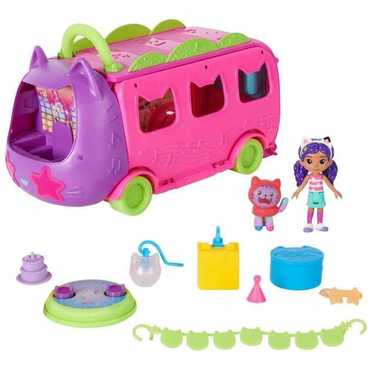 Gabby's Dollhouse Spin Master CAT HOUSE GABI PARTY BUS PARTY BUS DOLL FIGURE DJ CATNIP AKC.