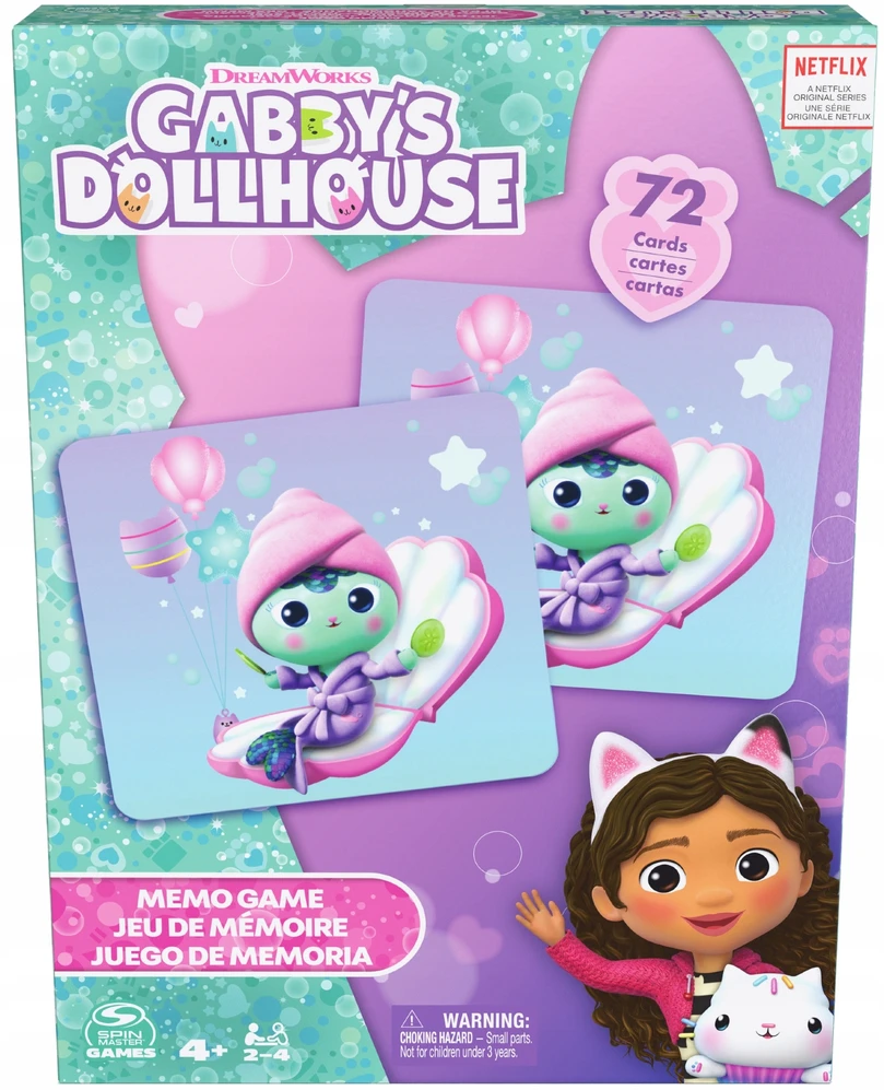 Dėlionė Spin Master Gabby's Dollhouse Memo Cat House Gabi atminties žaidimas 72 simbolių kortelės
