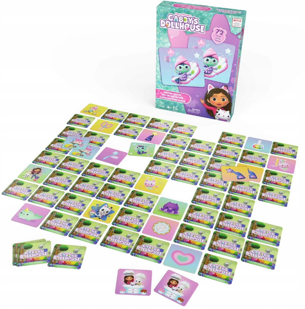 Dėlionė Spin Master Gabby's Dollhouse Memo Cat House Gabi atminties žaidimas 72 simbolių kortelės