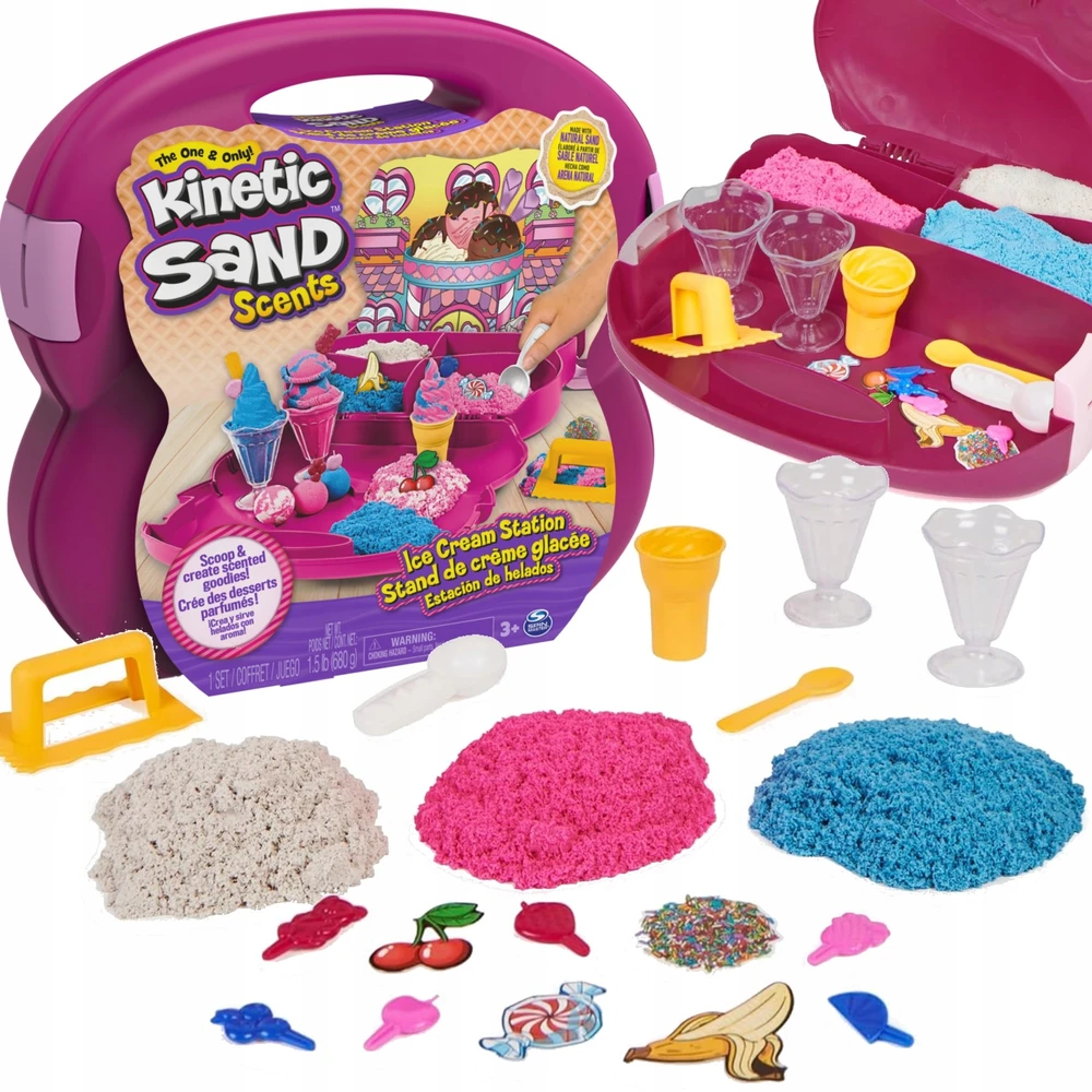 Spin Master KINETIC SAND LEDŲ PARDUOTUVĖ KINETIC SAND DIDELIS RINKINYS LAGAMINE 680 G