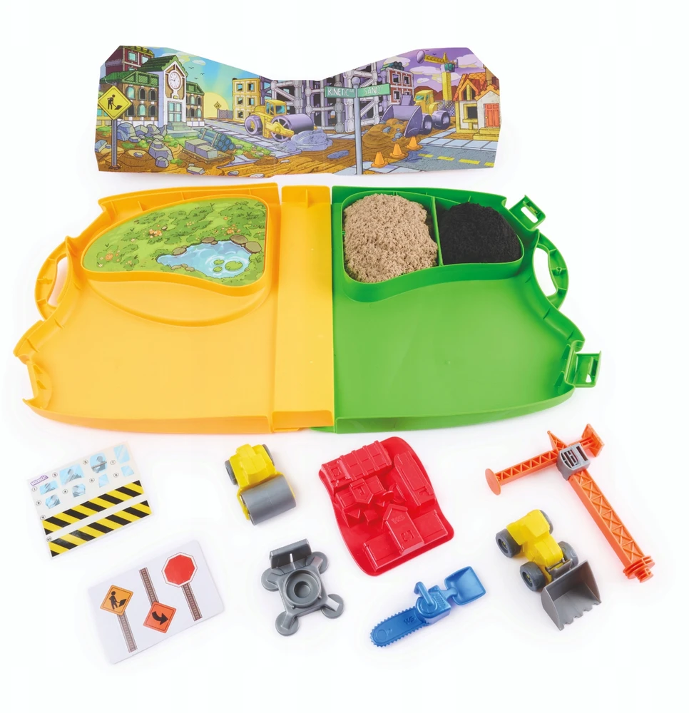 Spin Master „Kinetic Sand“ statybvietės kinetinis smėlis, 793 g + priedai