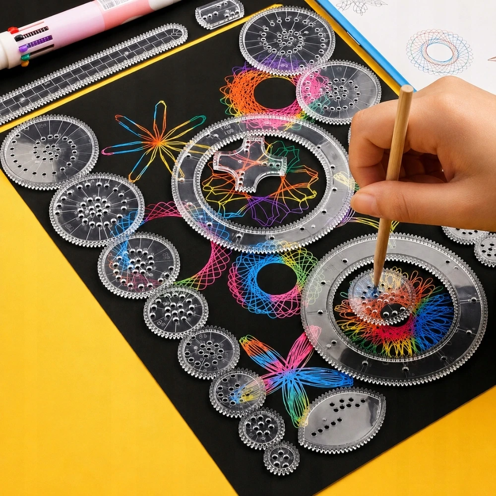 Spirografo RINKINYS piešimui vaikams, 3D lavinantis žaislas, 22 ELEMENTAI