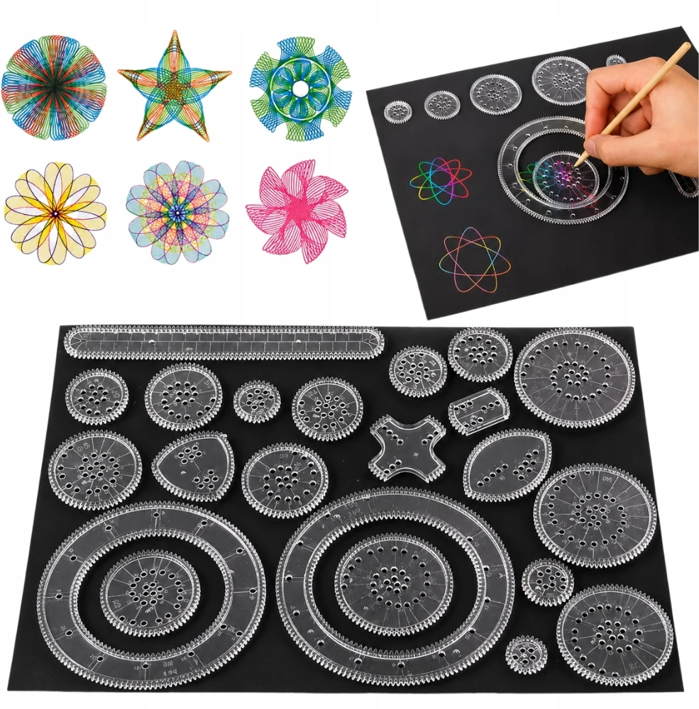 Spirografo RINKINYS piešimui vaikams, 3D lavinantis žaislas, 22 ELEMENTAI