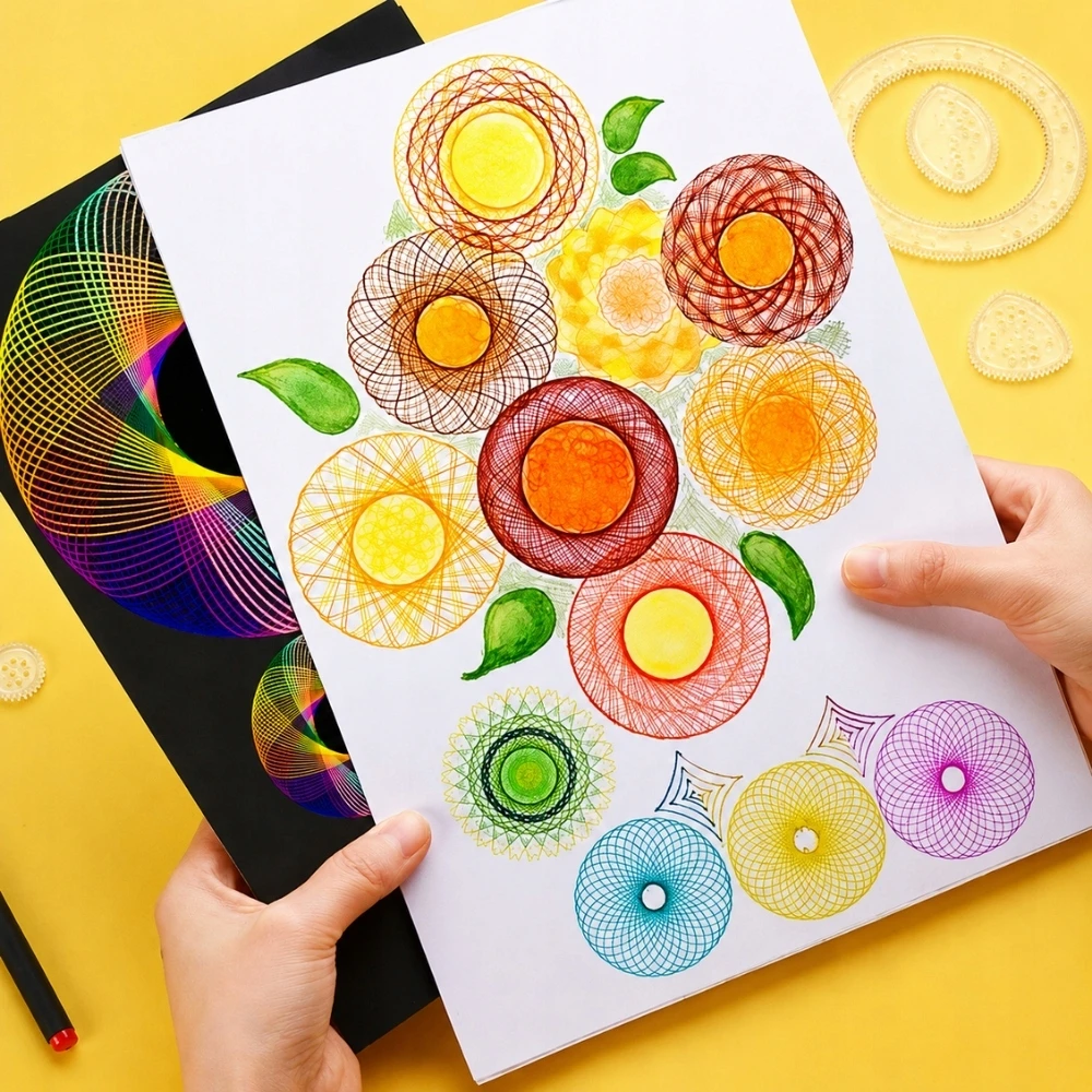Spirografo RINKINYS piešimui vaikams, 3D lavinantis žaislas, 22 ELEMENTAI