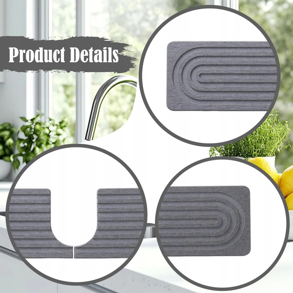 Splash Cover Gadget džiovinimo kilimėlis Greitai džiūstantis padėklas praustuvo maišytuvui Pilka 40x10cm
