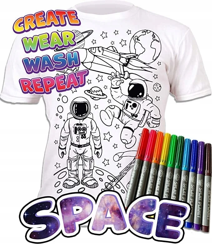 Splat Planet Marškinėliai su 10 plaunamų markeriu, 7-8 metai