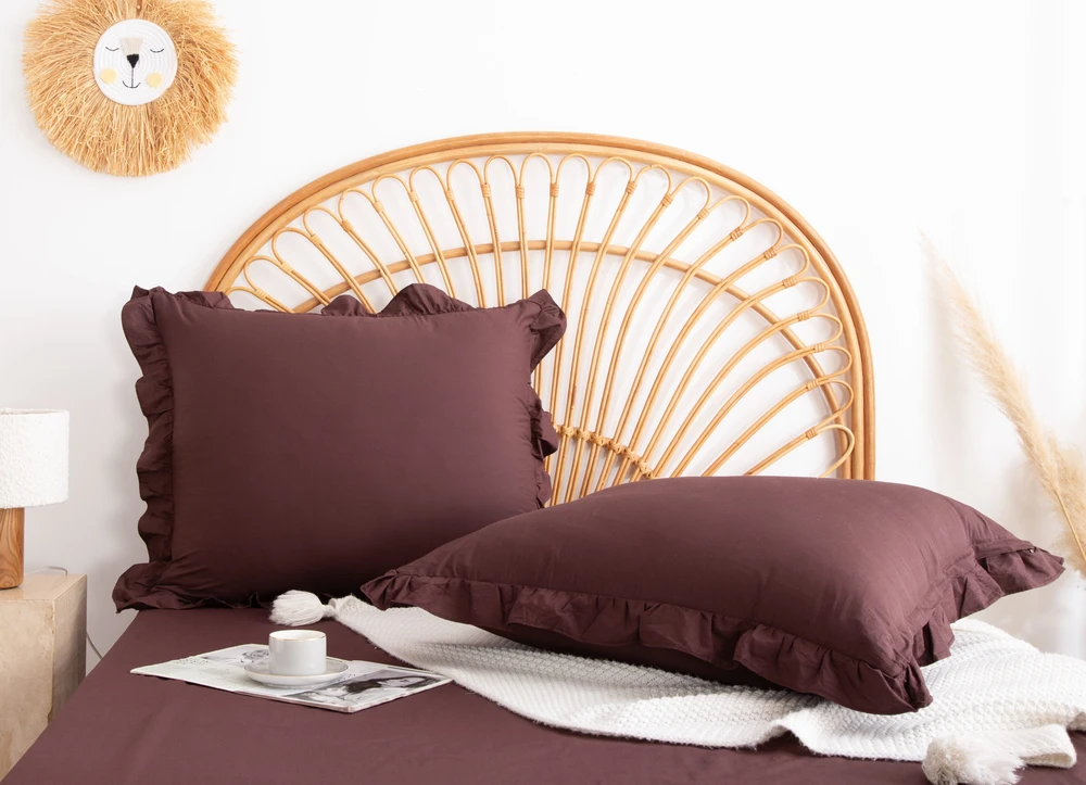 Spod Igły i Nitki Patalynė KOMPLET 220x200 SATYNA 100% BAWEŁNA RUFFY PREMIUM BRĄZ