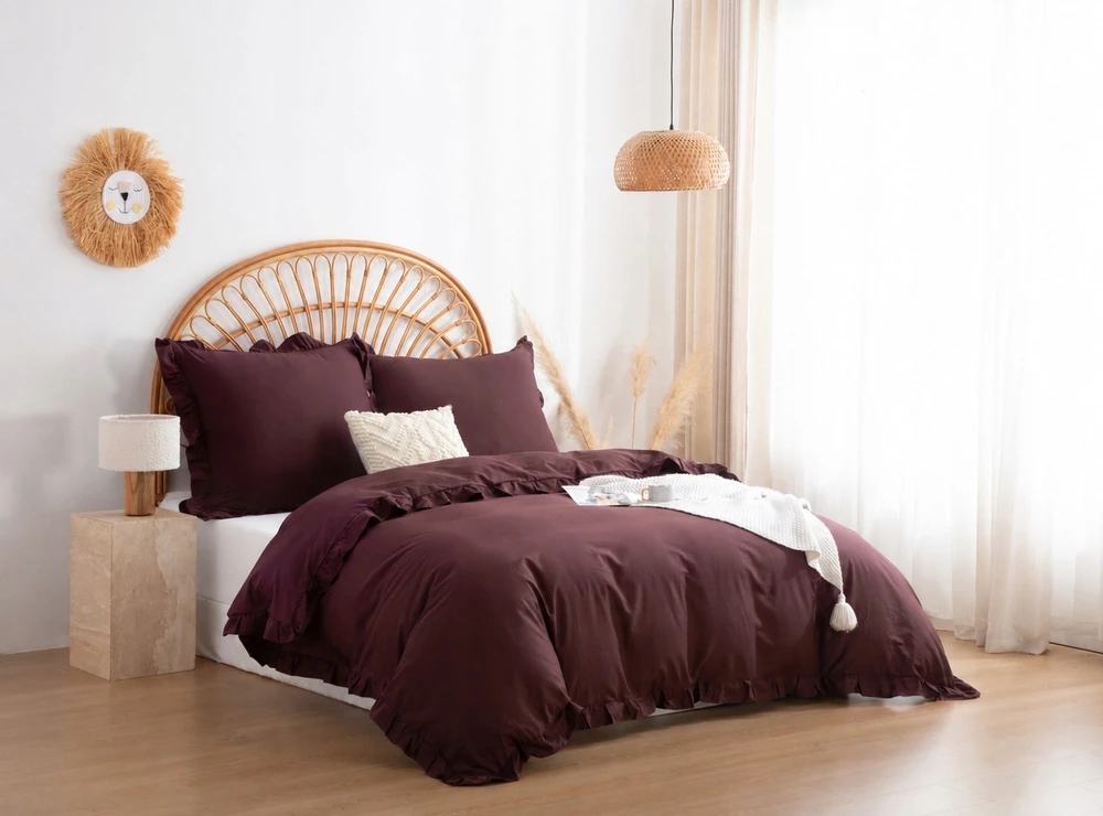 Spod Igły i Nitki Patalynė KOMPLET 220x200 SATYNA 100% BAWEŁNA RUFFY PREMIUM BRĄZ