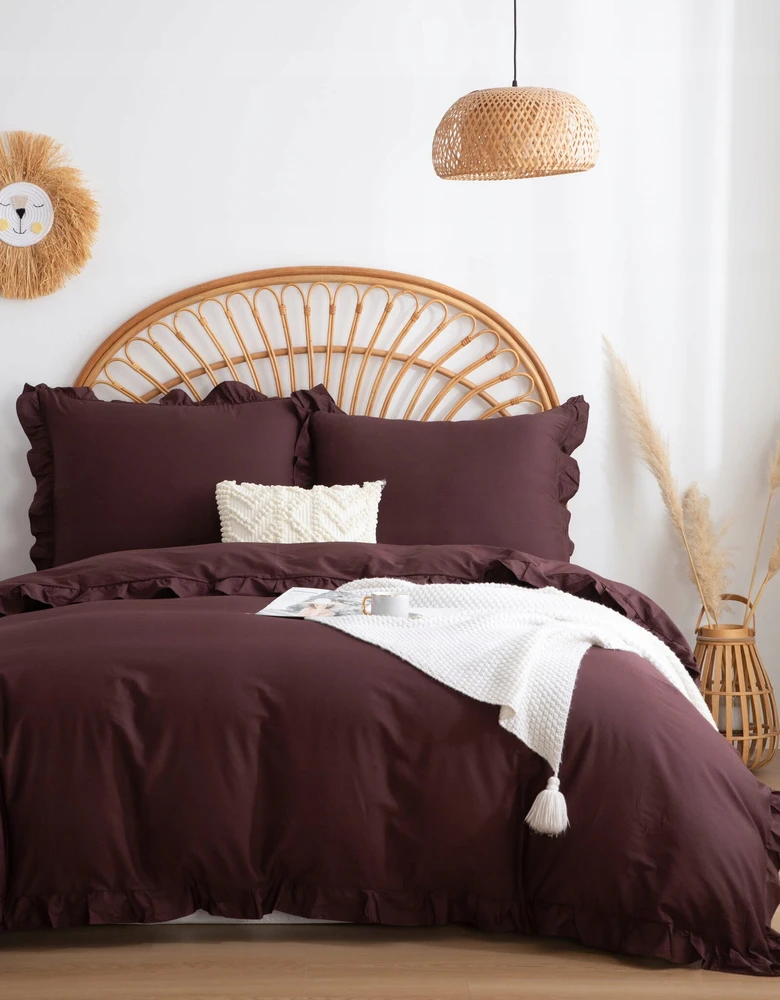 Spod Igły i Nitki Patalynė KOMPLET 220x200 SATYNA 100% BAWEŁNA RUFFY PREMIUM BRĄZ