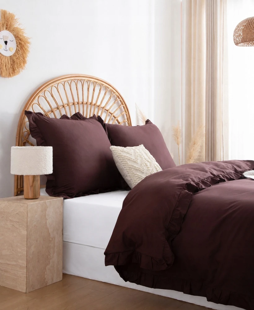 Spod Igły i Nitki Patalynė KOMPLET 220x200 SATYNA 100% BAWEŁNA RUFFY PREMIUM BRĄZ
