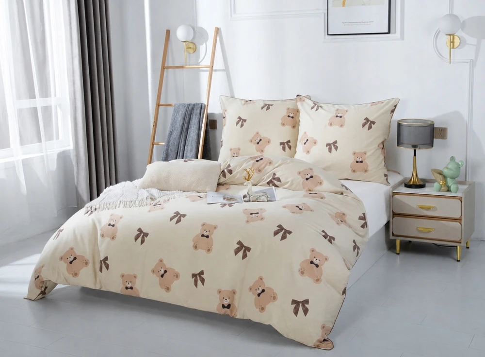 Spod Igły i Nitki Patalynė Z MISIEM KOMPLET 220x200 SATYNA 100% BAWEŁNA PRINTY TEDDY