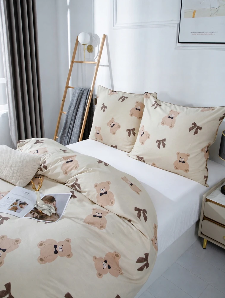 Spod Igły i Nitki Patalynė Z MISIEM KOMPLET 220x200 SATYNA 100% BAWEŁNA PRINTY TEDDY