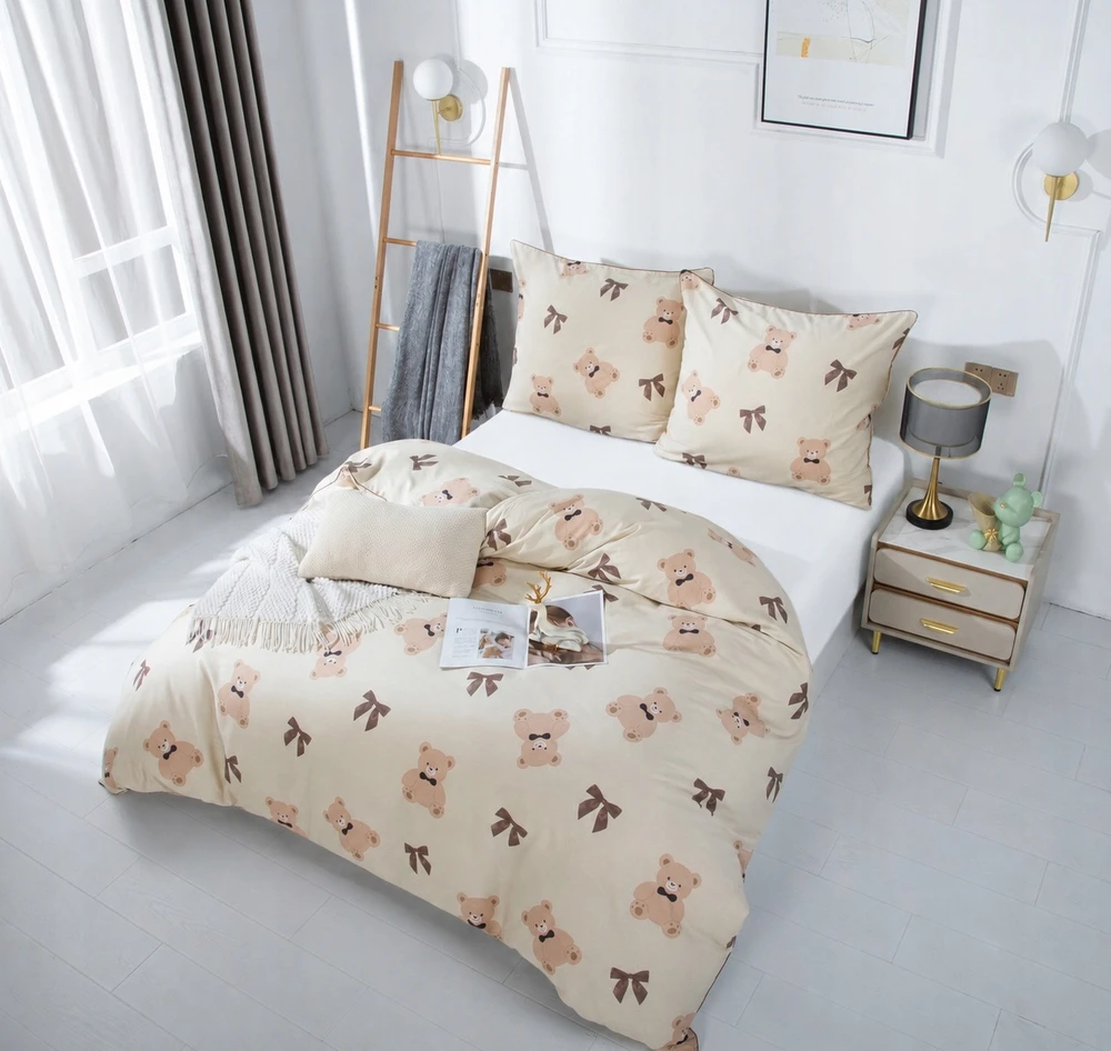 Spod Igły i Nitki Patalynė Z MISIEM KOMPLET 220x200 SATYNA 100% BAWEŁNA PRINTY TEDDY