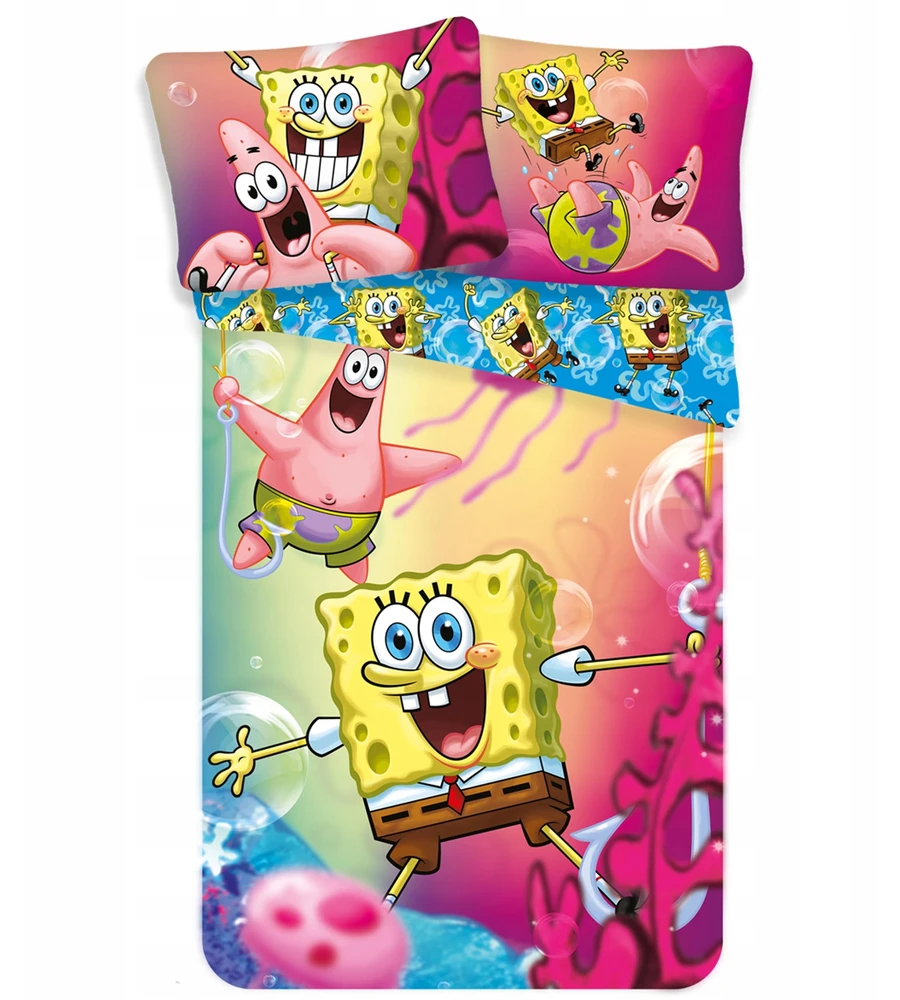 Spongebob Kolorowa, DWUSTRONNA, bawełniana pościel na zamek 140x200 cm